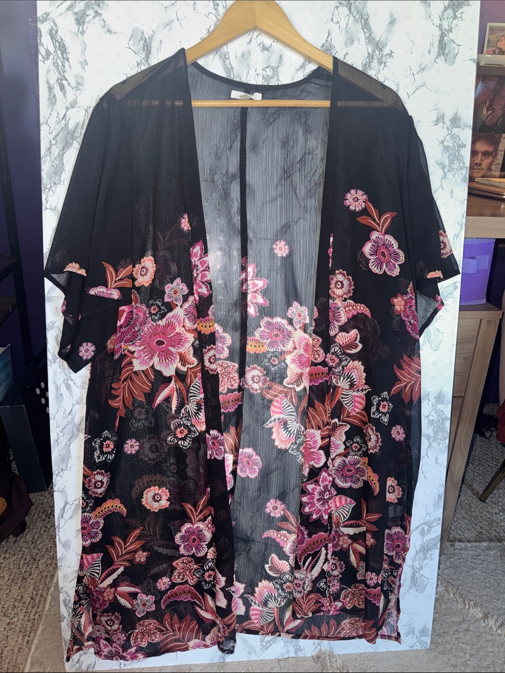 Maurices Kimono Black Red Floral Size 0X